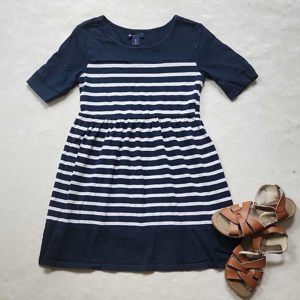 GAP Blue and White Casual Sundress with Crew Neck
